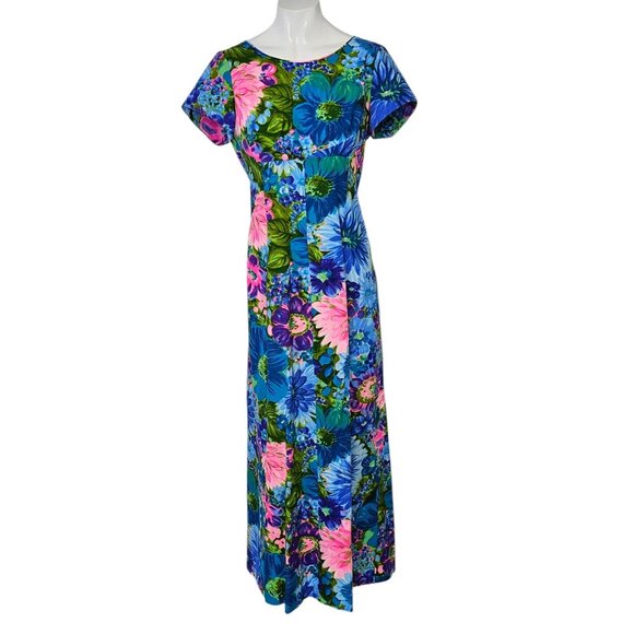 Waltah Clarke Vintage Hawaiian Maxi Dress, Short Sleeve, Vibrant, Floral, Small - Picture 1 of 10